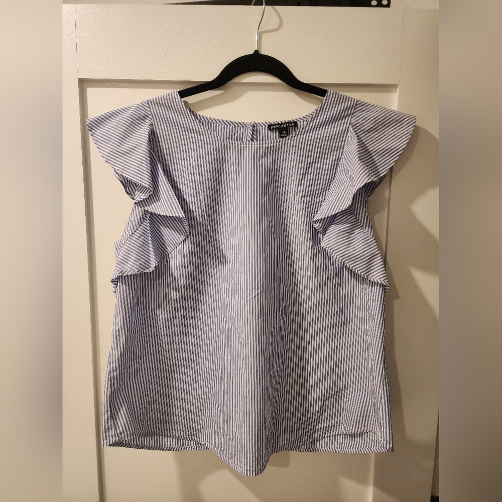 J.Crew Seersucker Flutter Short Sleve Blouse Size 14